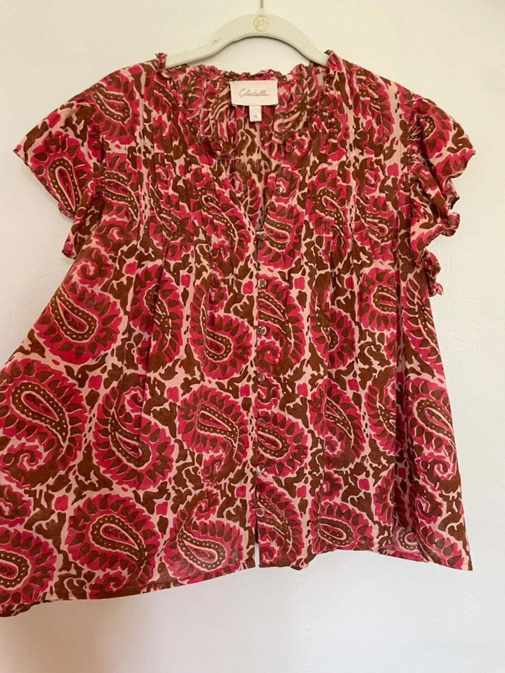 Cleobella Pink and Brown Paisley Ruffled Sleeve Blouse - Picture 4 of 4